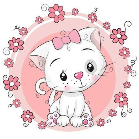  Gatto Bambino 1 Fiori Rosa Diamond Painting Piccoli Animali Divertenti