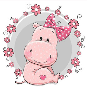  Baby Hippopotamus Pink Flowers Funny Little Animals Diamond Painting