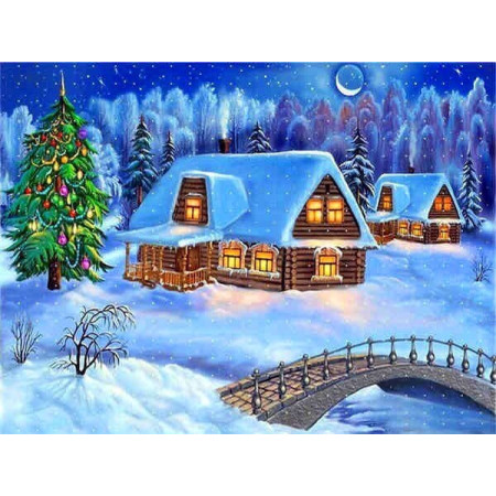  Landscape: The Glittering Christmas Hamlet Diamond Painting Mountains