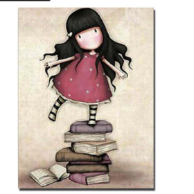 Girl Gorjuss: Il gioco di equilibrio dei libri Pittura a diamante Gorjuss