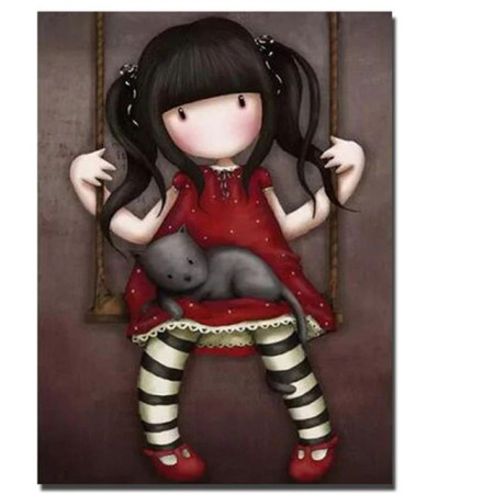  Girl Gorjuss: Die Schaukel und die Katze Diamond Painting Gorjuss