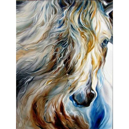  Pferd: Abstraktes Pferd mit bunten Wellen Diamond Painting Pferde