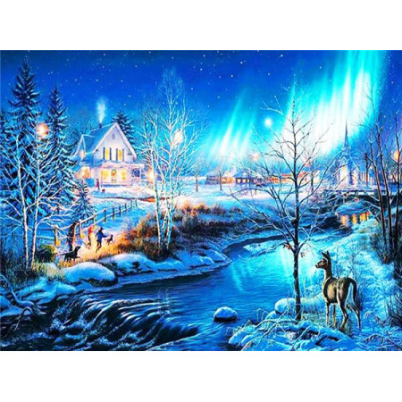  Landscape: Christmas Aurora Borealis Diamond Painting Mountains