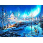 Diamond-schilderij Landschap: Kerst Aurora Borealis Diamond Painting Bergen