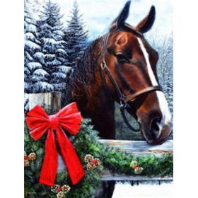  Un Noël à l'Écurie Diamond Painting Chevaux