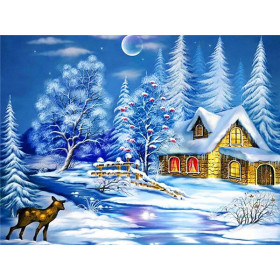  Landschaft: Der Hirsch im Mondschein Diamond Painting Berge