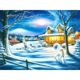  Landschaft: Die Weihnachtshütte Diamond Painting Berge