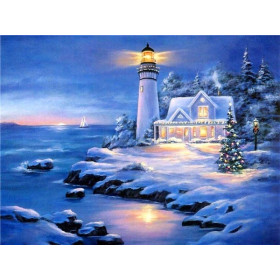  Landschaft: Der Weihnachtsleuchtturm Diamond Painting Berge