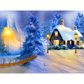  Landschaft: Die Weihnachtshütte Diamond Painting Berge