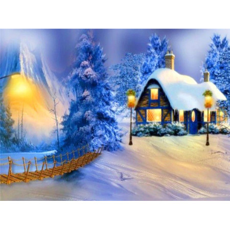  Landschaft: Die Weihnachtshütte Diamond Painting Berge