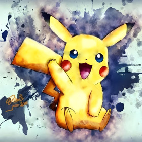 Watercolor pop Pikachu diamond painting canvas shiny rhinestones