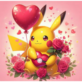 Pikachu Diamantmalerei Liebeserklärung mit Rosen und glänzendem Herzluftballon
