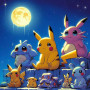 Diamond Painting Pikachu und Freunde unter hellem Mond funkelnde Strasssteine