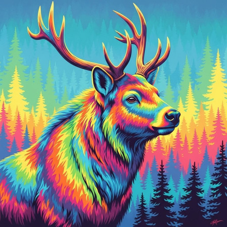  Majestätischer Regenbogen-Elch Diamond Painting Elche