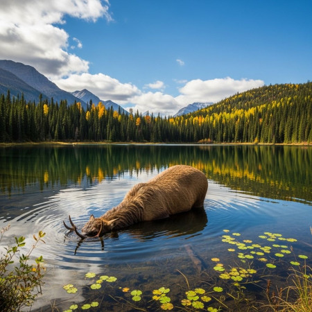 Moose at Mountain Lake Diamond Painting Moose