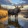  Moose at Golden Twilight Diamond Painting Moose
