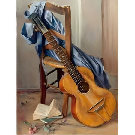  Guitare Travers Sur Chaise Diamond Painting musique