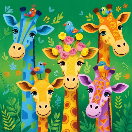  Girafes La Famille Arc-en-ciel Diamond Painting Girafe
