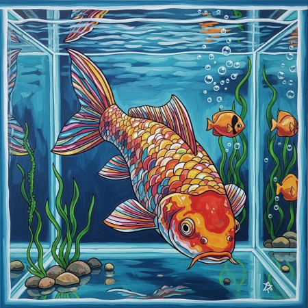 Pittura a diamante Carpa Koi arcobaleno in acquario Diamond Painting Pesci