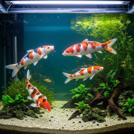 Diamond painting carpe koi colorate in acquario con strass lucenti