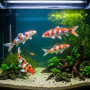 Diamond painting carpe koi colorate in acquario con strass lucenti