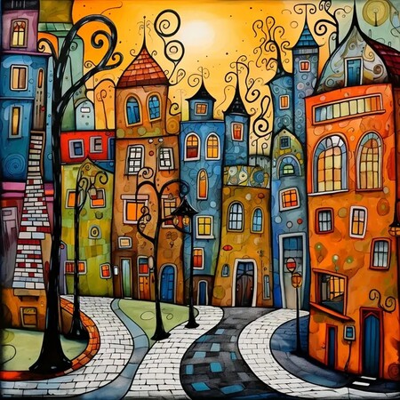 Colorful Houses Alley Diamond Painting