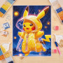Pikachu, rennen in de regen - Diamantschilderij