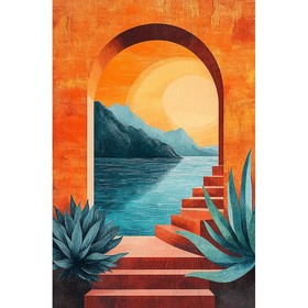 Arche méditerranéenne sur la mer au coucher du soleil