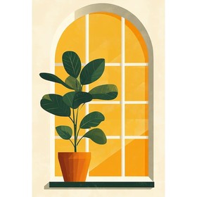 Pianta verde minimalista davanti alla finestra Diamond Painting