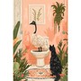 Autruche sur les toilettes et chat noir