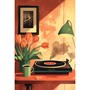 Tourne-disque rétro et tulipes orange