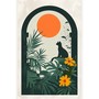 Silhouette de chat noir dans une arche tropicale