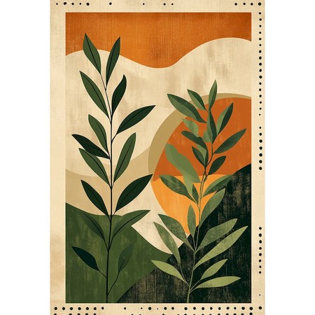 Feuilles et soleil abstrait style bohème