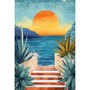 Escalier de marbre devant la mer au soleil couchant
