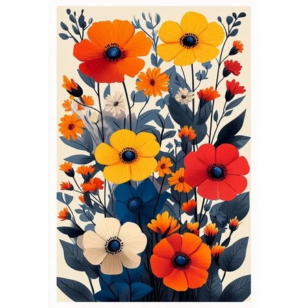 Motif de pavots et anémones colorées