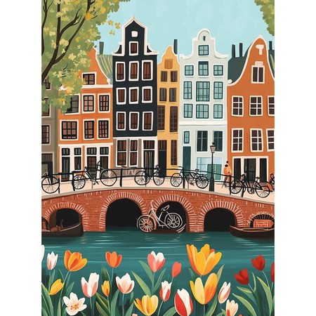 Canaux d'Amsterdam, vélos et tulipes