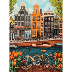 Vélo orange au bord des canaux d'Amsterdam