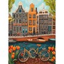 Vélo orange au bord des canaux d'Amsterdam