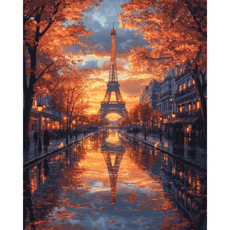 Tour Eiffel sous la pluie d'automne au coucher du soleil