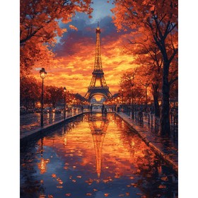 Reflet de la Tour Eiffel sous le ciel flamboyant d'automne