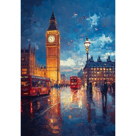 Big Ben et bus rouge à Londres sous la pluie