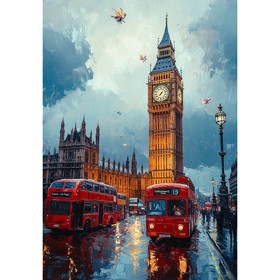 Lumières de Big Ben et bus rouges londoniens