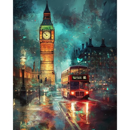 Big Ben illuminé et bus à impériale rouge de nuit
