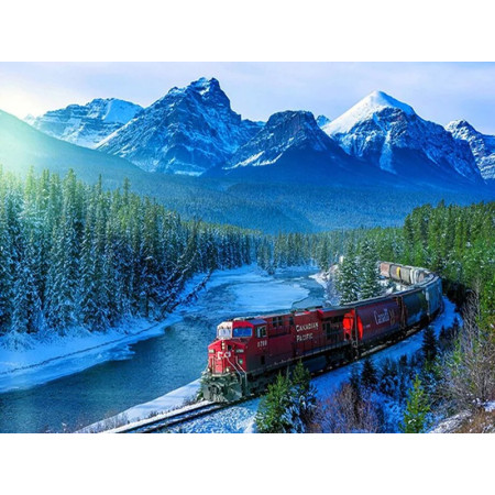 Train Canadien dans la Neige : Paysage Hivernal Diamond Painting