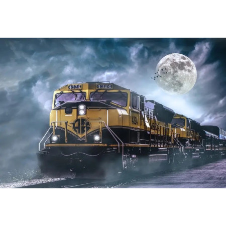 Locomotive Fantôme sous la Lune Diamond Painting