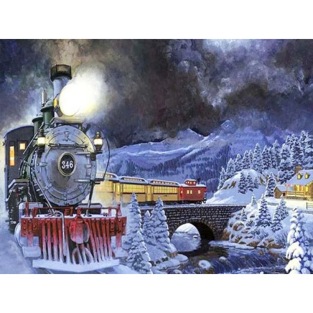 Locomotive 346 dans l'Hiver Enneigé Diamond Painting