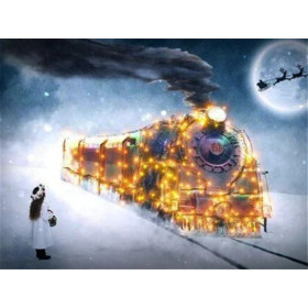 Enfant et Train Magique sous la Lune de Noël Diamond Painting