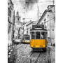 Tramways Jaunes de Lisbonne sur Pavés Noirs et Blancs Diamond Painting
