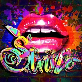 Smile Pop Art : Lèvres Pulpeuses sur Mur de Briques Diamond Painting