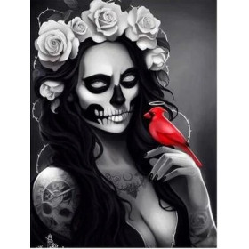 Calavera Catrina à l'Oiseau Rouge Diamond Painting